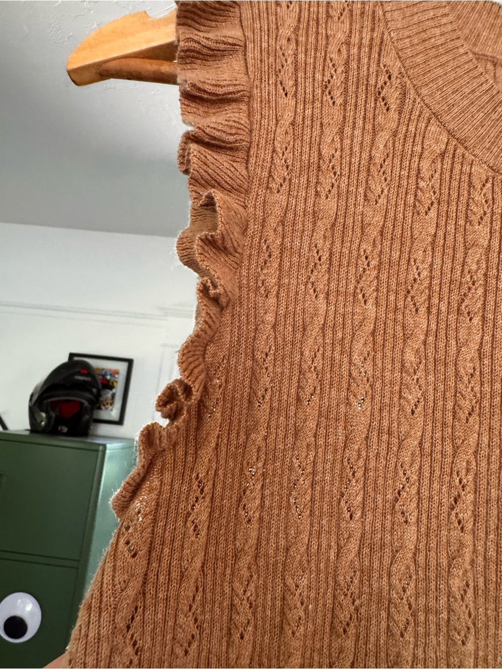 PAIGE Camel Ruffle Sleeve Cable Knit Shell - Picture 5 of 5